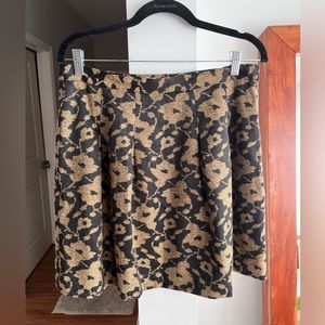 ANN TAYLOR LOFT Gold/Black Printed Pleated Mini Skirt